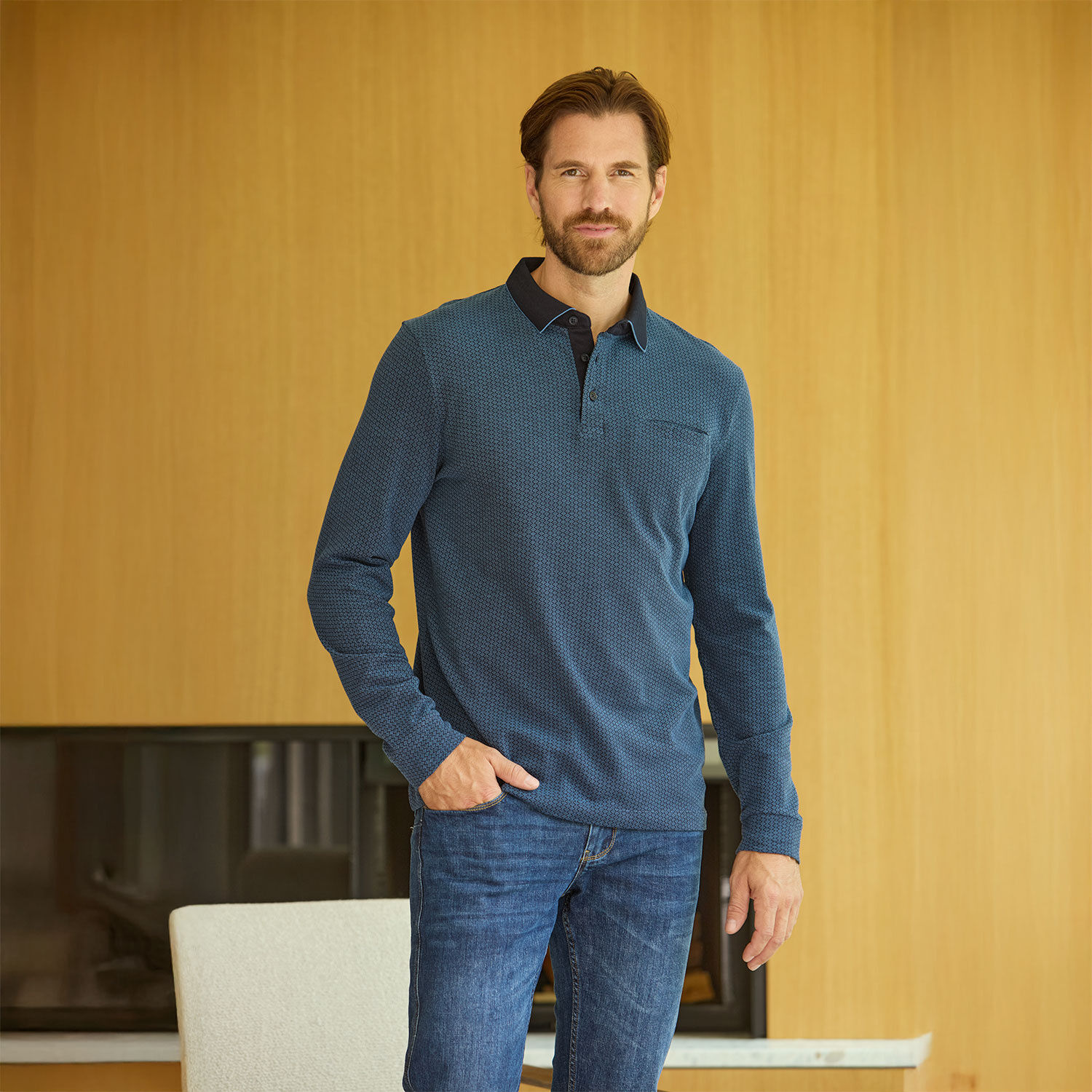 Herren Langarm-Poloshirt aus Baumwolle