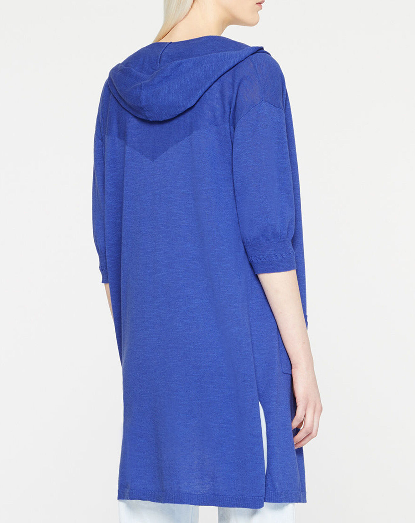 Yerse Gilet long à capuche en Lin mélangé Livia bleu