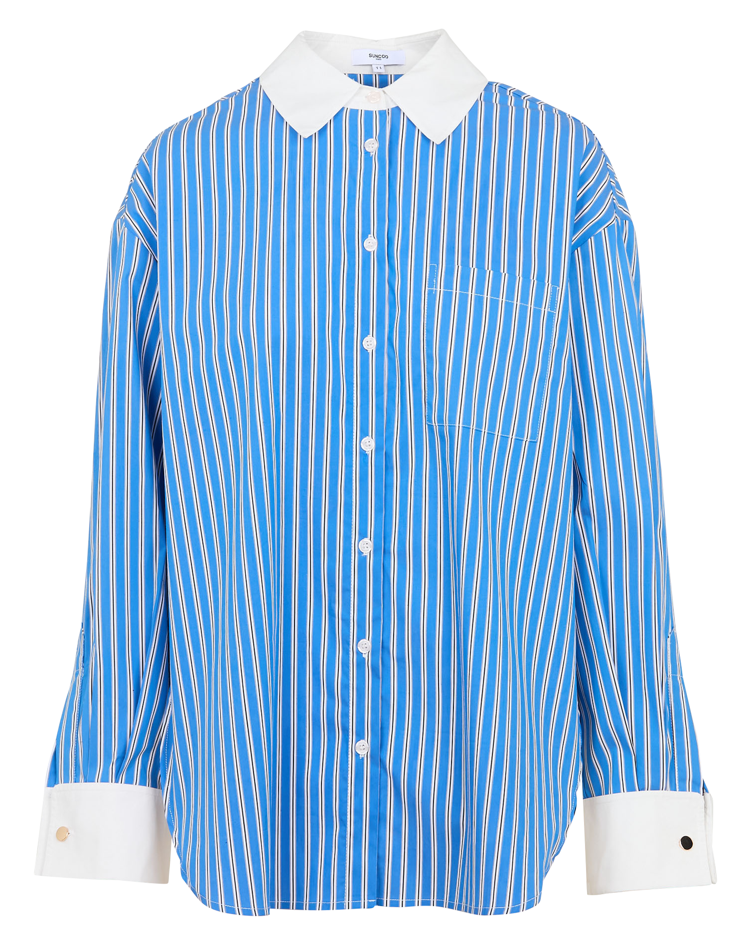 LEA - Chemise droite rayée en coton mélangé | Bleu