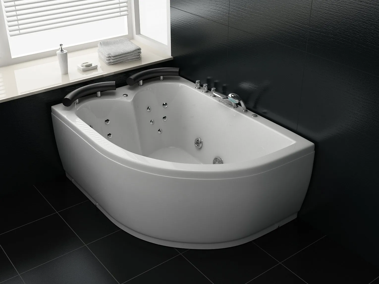 Hoek bubbelbad met LED PARADISO rechtszijdig 158 x 113 cm Wit