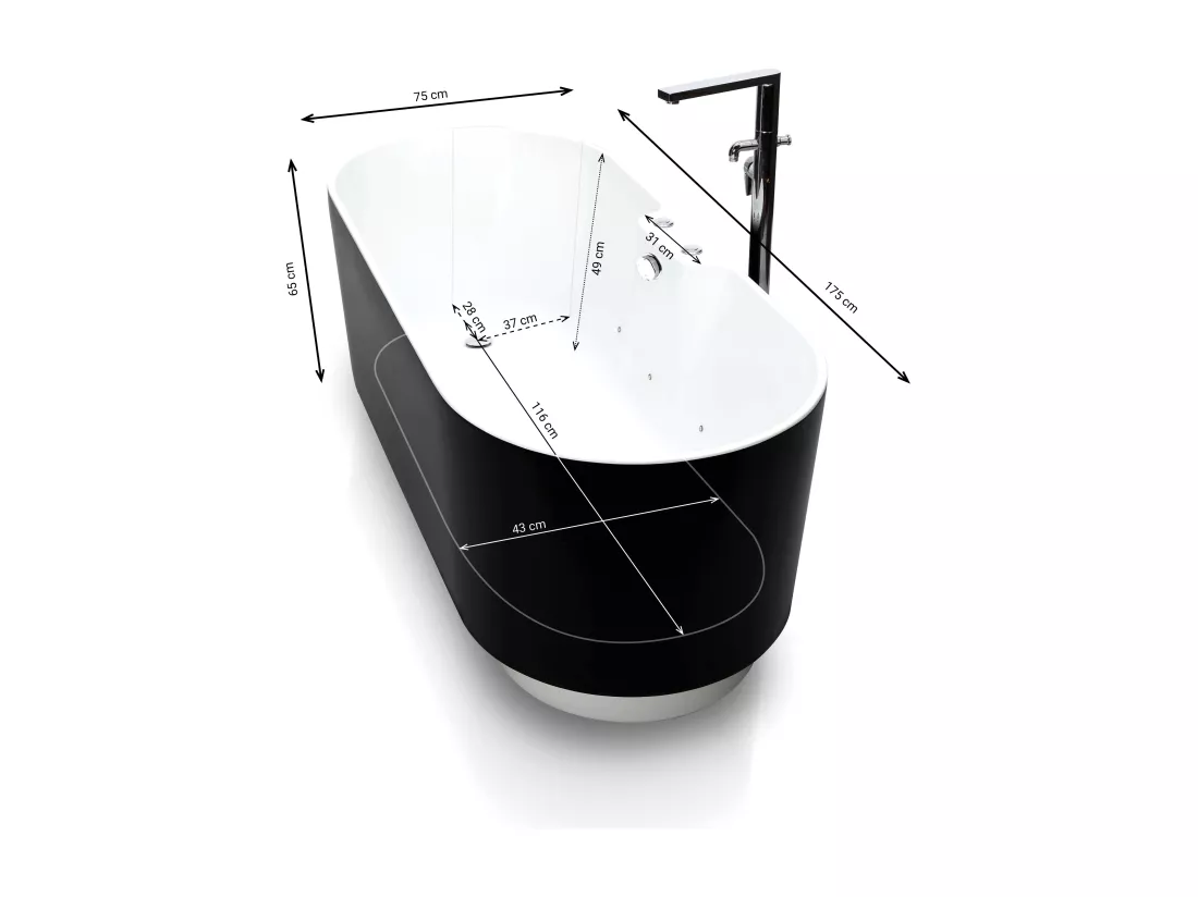 Baignoire Balnéo Îlot UKIO BLACK Bulle L. 175 x l. 75 cm, by SPALINA