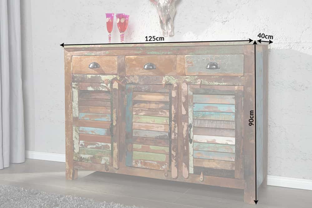 Einzigartiges Sideboard JAKARTA 125cm recyceltes Massivholz aus Fischerbooten