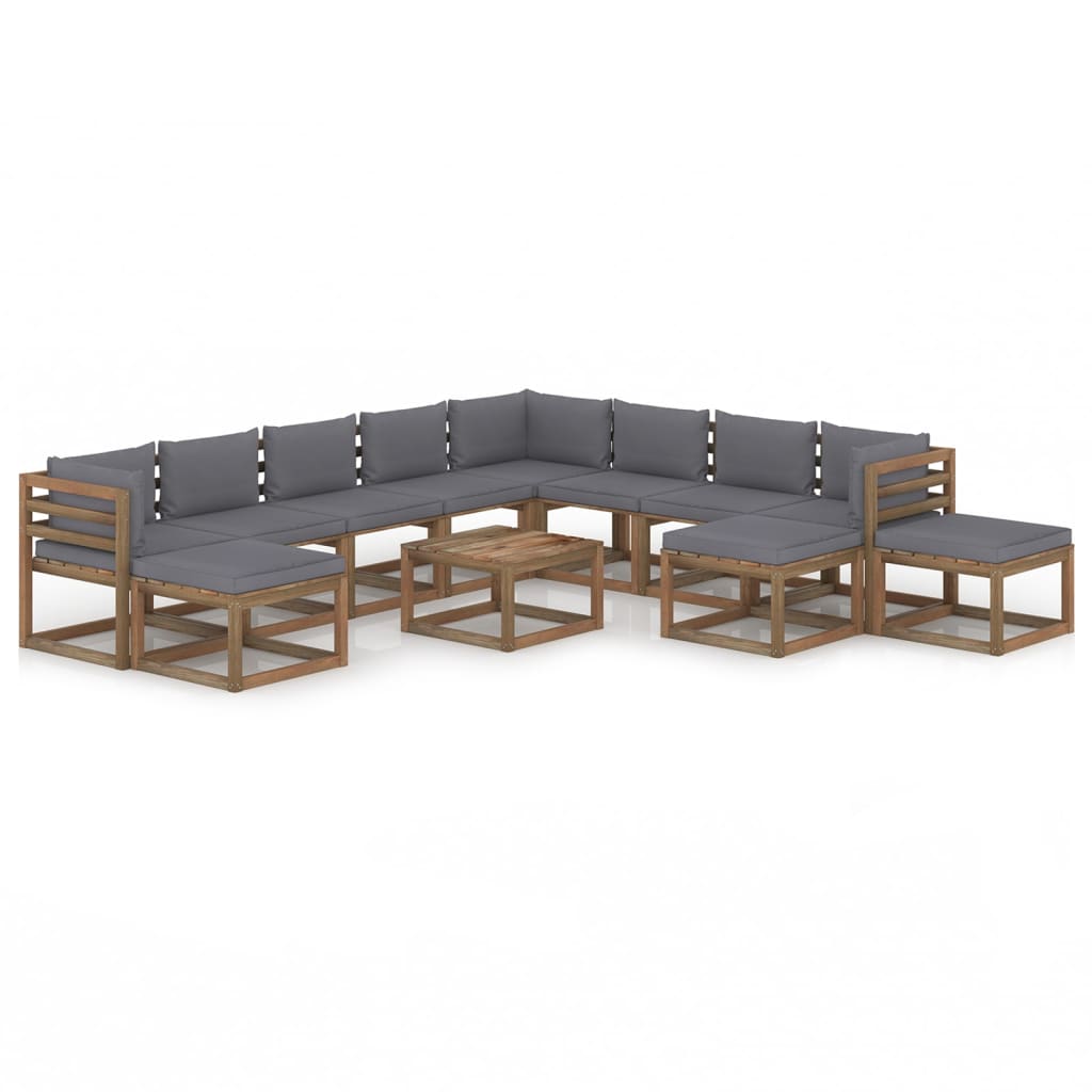 Salon de jardin meuble d'extérieur ensemble de mobilier 12 pièces avec coussins anthracite