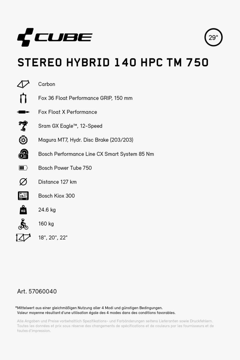 CUBE Stereo Hybrid 140 HPC TM 750 29 E-Mountainbike 2024