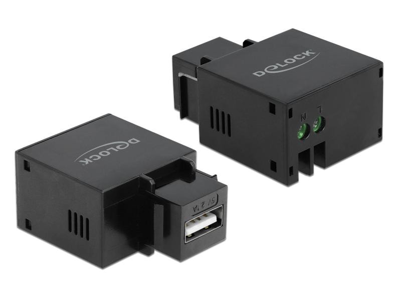 Delock Keystone-Modul USB Typ-A  Ladebuchse Schwarz, 5V /2. Delock Keystone Modul mit USB Typ-A Ladebuchse 2.1 A schwarz