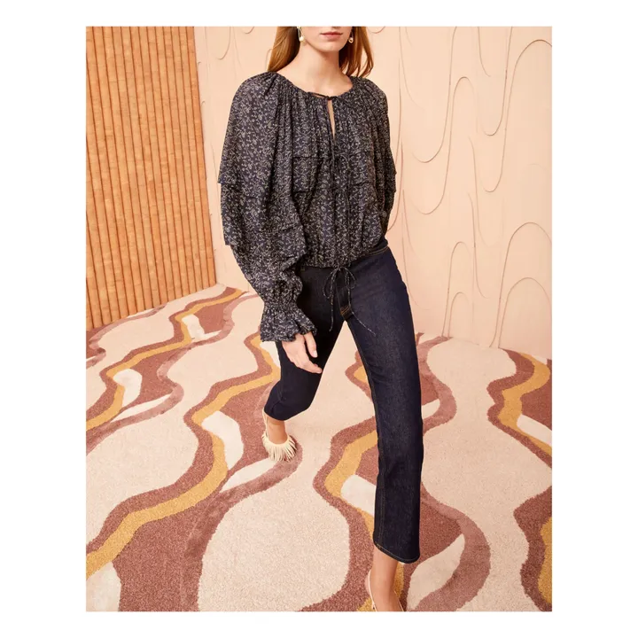 Ulla Johnson Blouse Cora Coton et Soie | Bleu marine