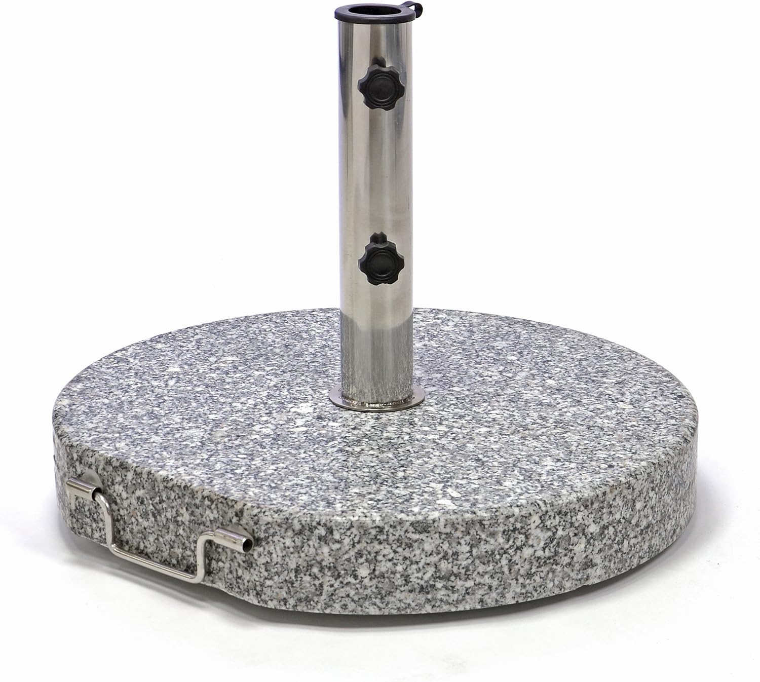 Nexos Schirmständer Sonnenschirmständer Granit poliert rund Ø 50cm Steindicke 7,5cm ca. 40kg Edelstahlrohr Griff Rollen grau