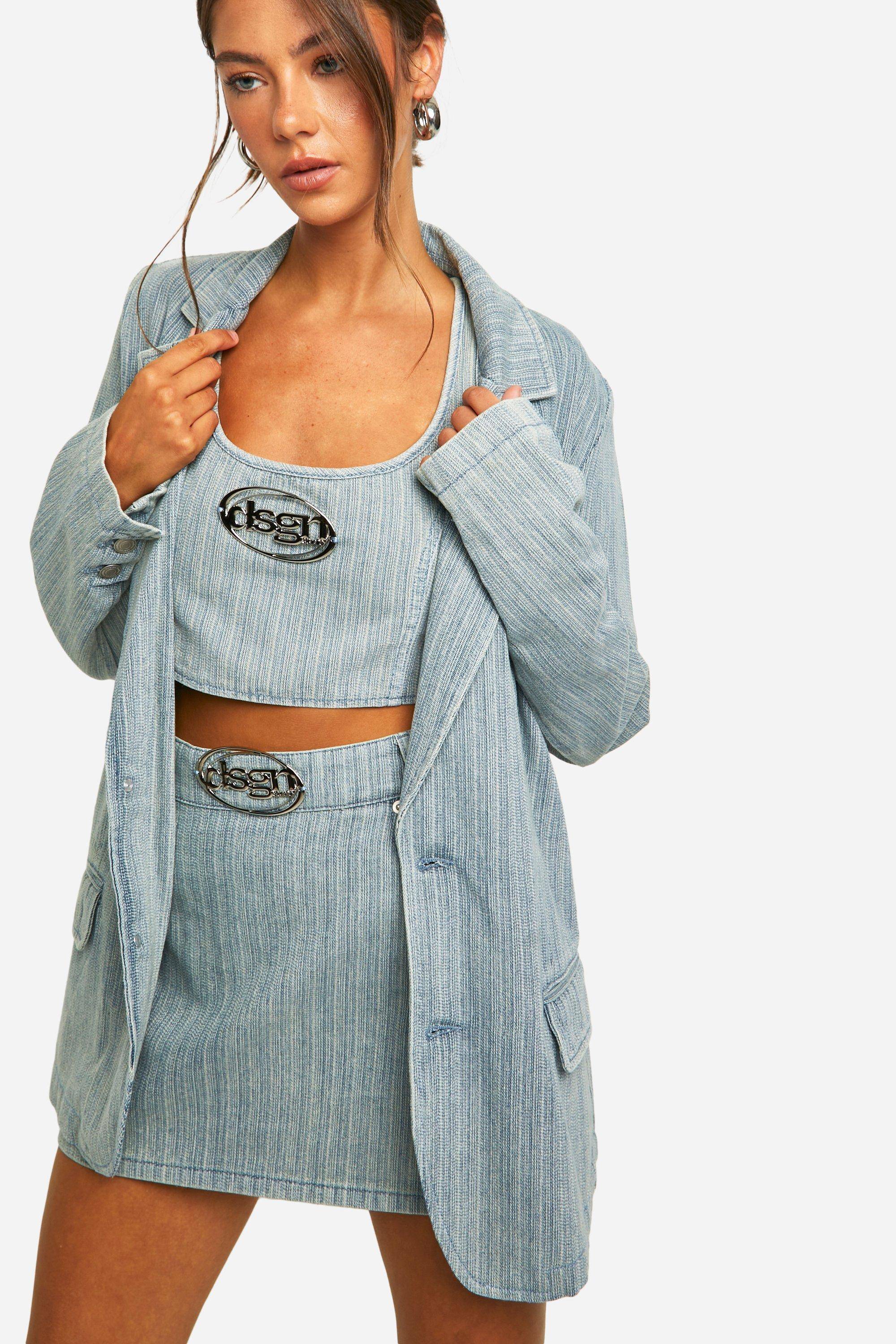 DSGN Studio Badge Crop Top en denim à rayures avec teinte vintage