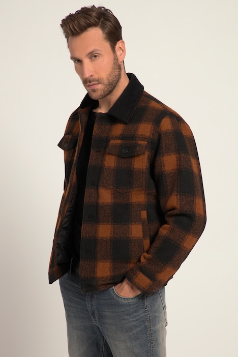 Jacke, Outdoor, Wolloptik, Cordkragen, Knopfleiste, Brusttaschen, bis 8 XL