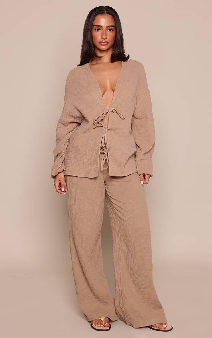 Champignon Chemise Petite À Texture Gaze De Coton Avec Nœud Devant Coordonné