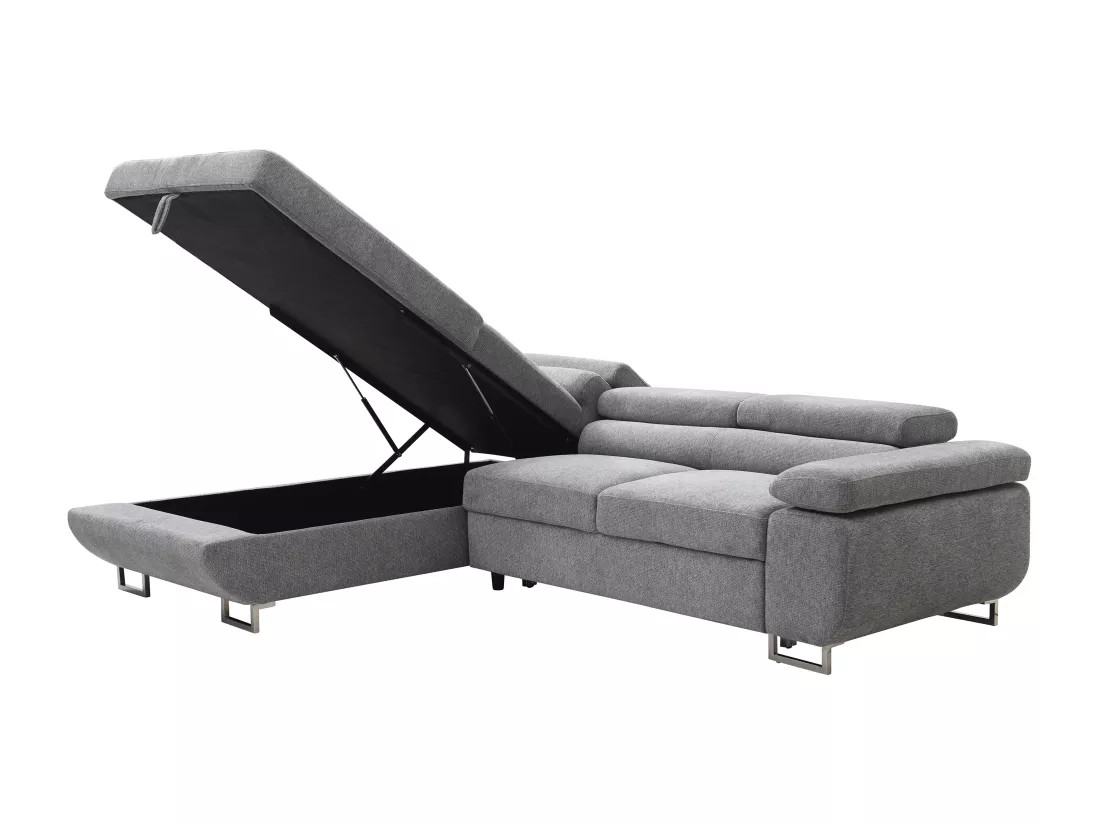 Canapé d'angle gauche convertible en tissu texturé gris NURAZIO