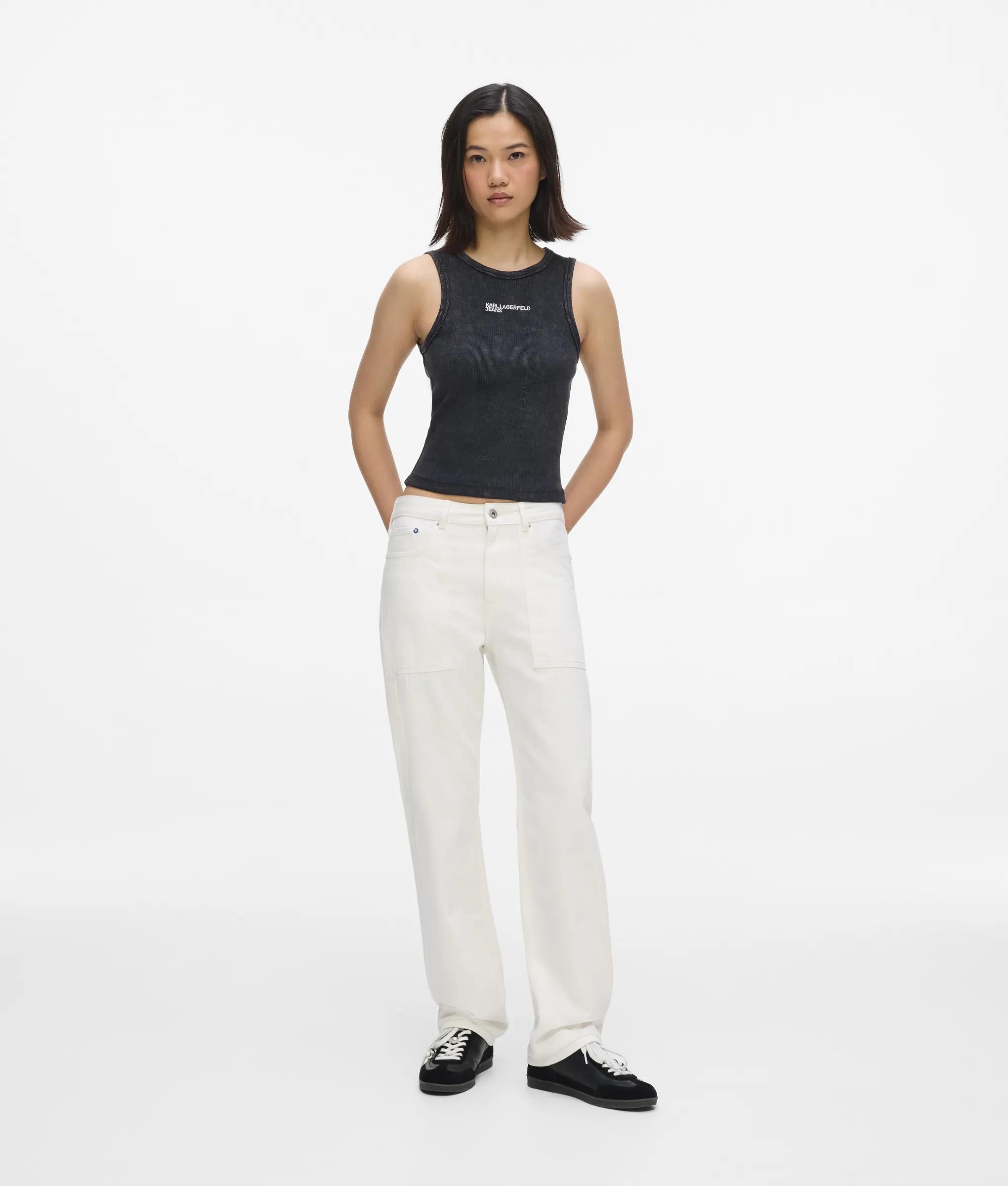 Witte rechte jeans met hoge taille