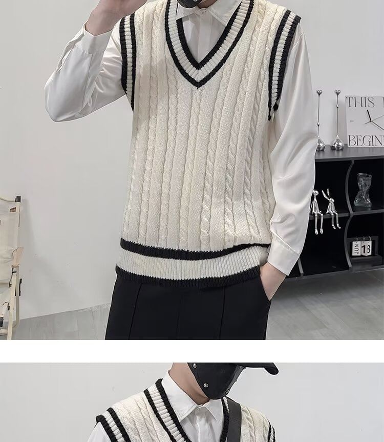 Sinlarity - V-hals kabelgebreid vest