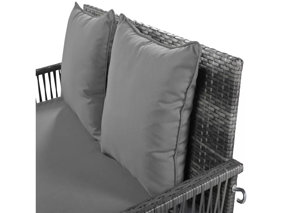 Fauteuil suspendu 114 cm en rotin PE - 2 Places - Coussin d'assise rembourrage 11 cm - Gris