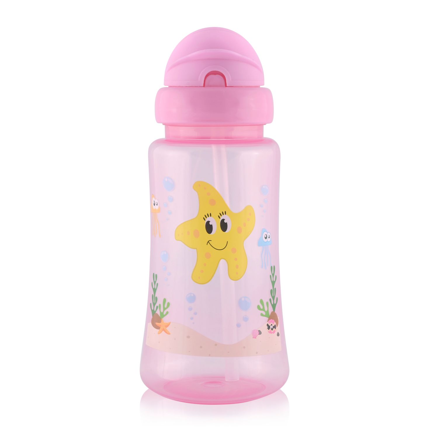 Baby Care Kinder Trinkflasche Sport Sipper 330 ml Strohhalm, Tiere, Schutzdeckel rosa