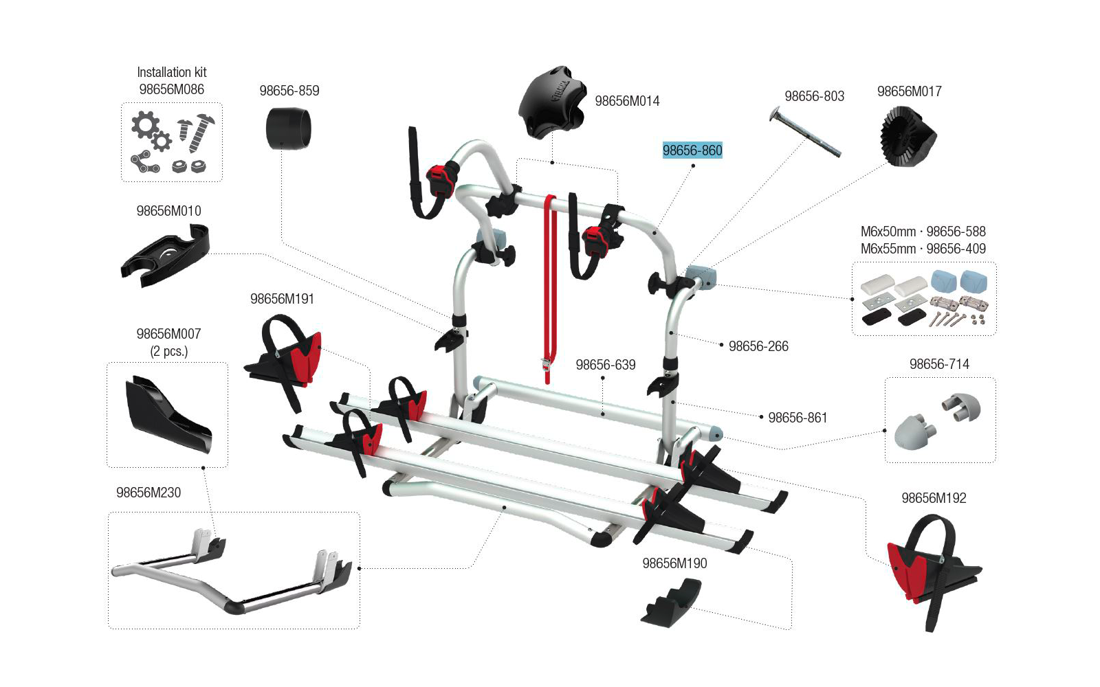 Fiamma Rohr schwenkbar passend für Carry Bike Pro C / Pro C E-Bike - Farbe Schwarz Fiamma Ersatzteilnummer 98656-860