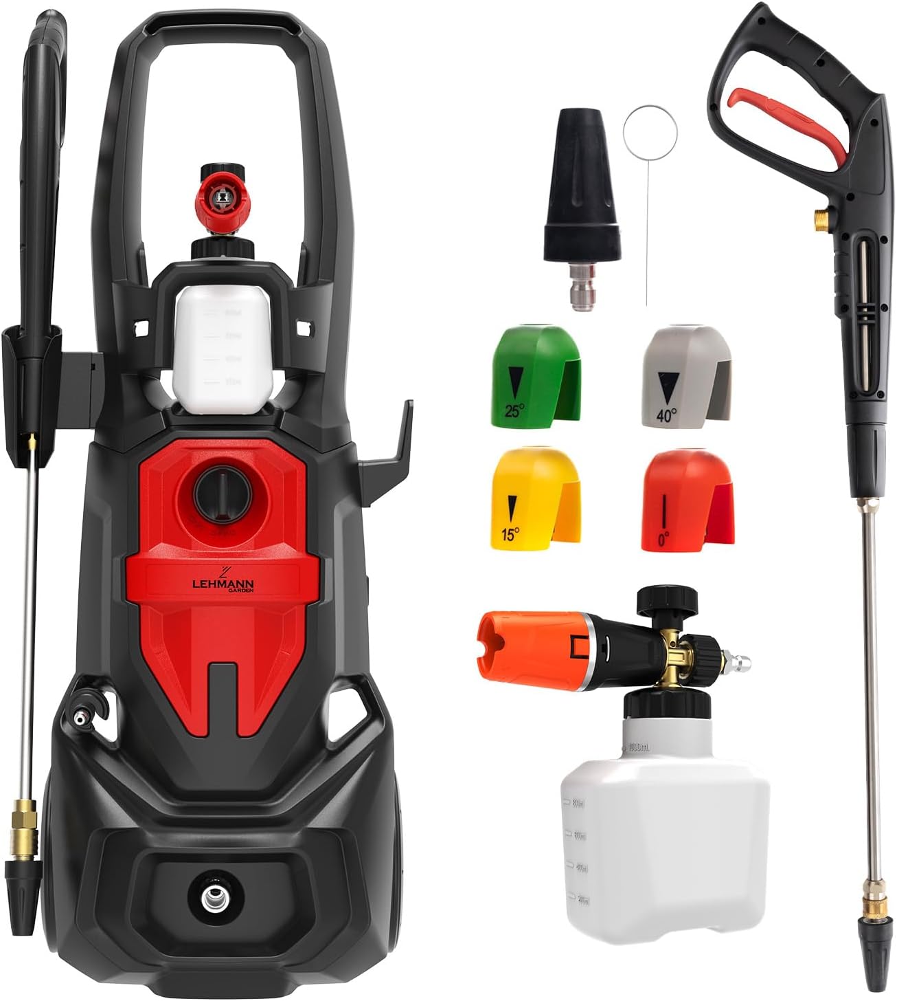 LEHMANN Phoenix Profi Hochdruckreiniger mit Induktionsmotor, 3000W, max. 260 bar, 480 l/h Fördermenge, 12m Schlauch, 5 wechselbare Düsen & Schaumlanze, Druckreiniger für Auto & große Flächen