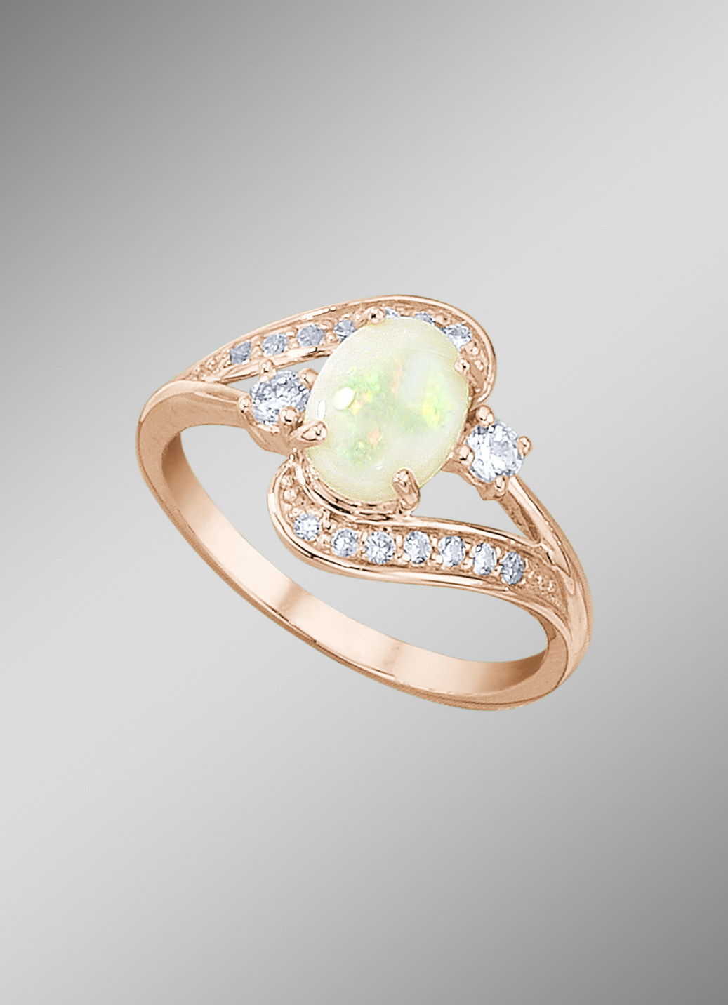 Damenring mit echtem Opal und synth. Zirkonia
