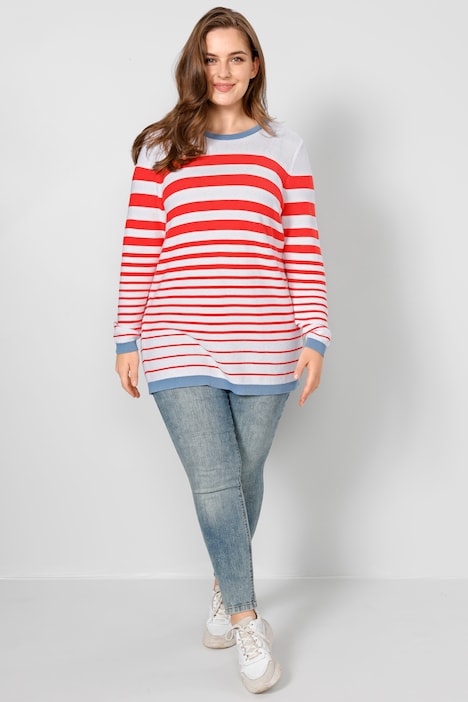 Long-Pullover, Straight Fit, Ringelmuster, Rundhals, Langarm