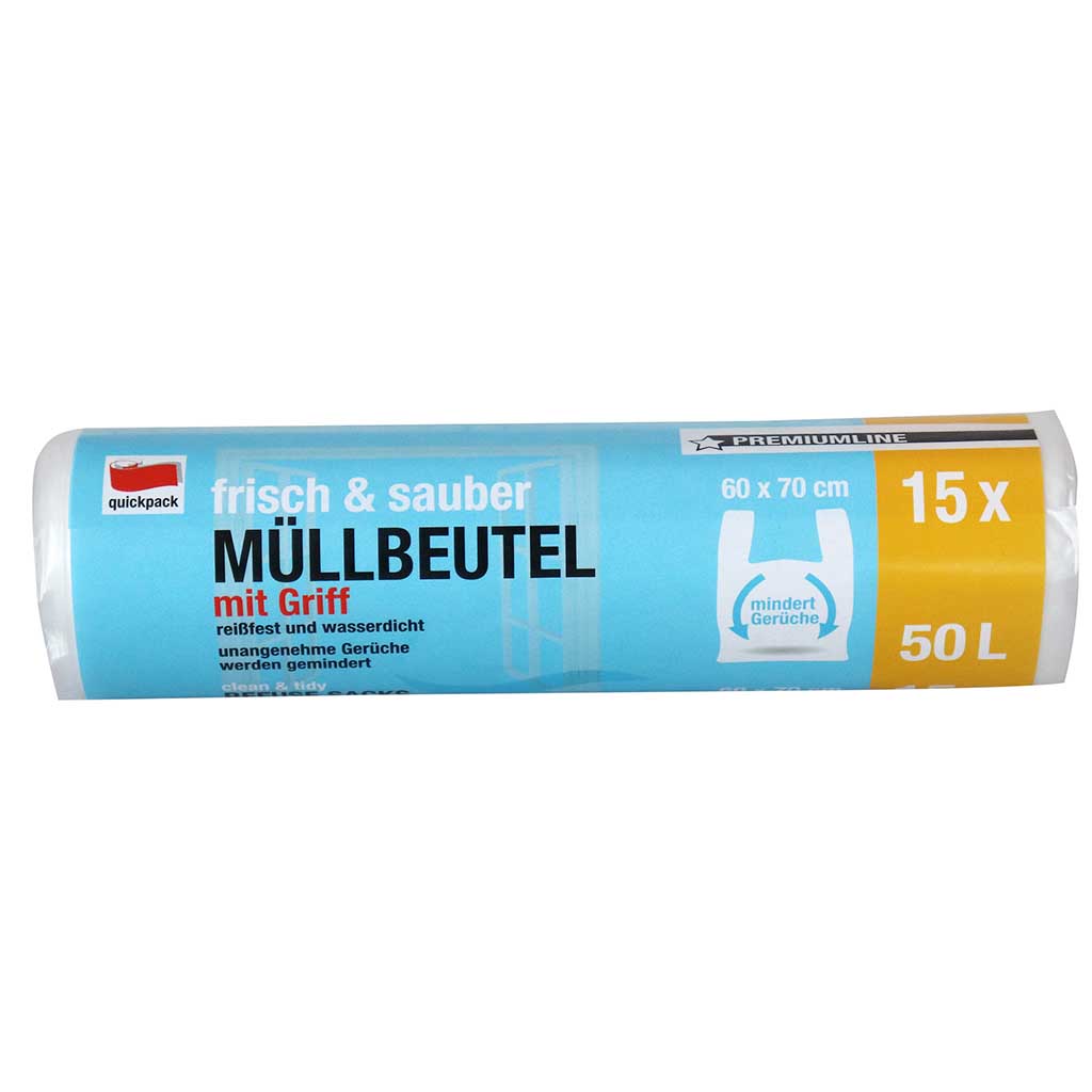 15 Müllbeutel mit Griff frisch & Sauber 60x70cm Premiumline 50 Liter