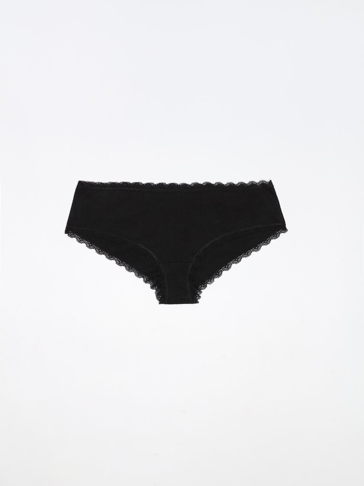 Pacote com 3 calcinhas hipster com renda - Pretas