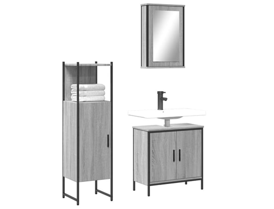VIDAXL - Ensemble de meubles de salle de bain 3 pcs sonoma gris