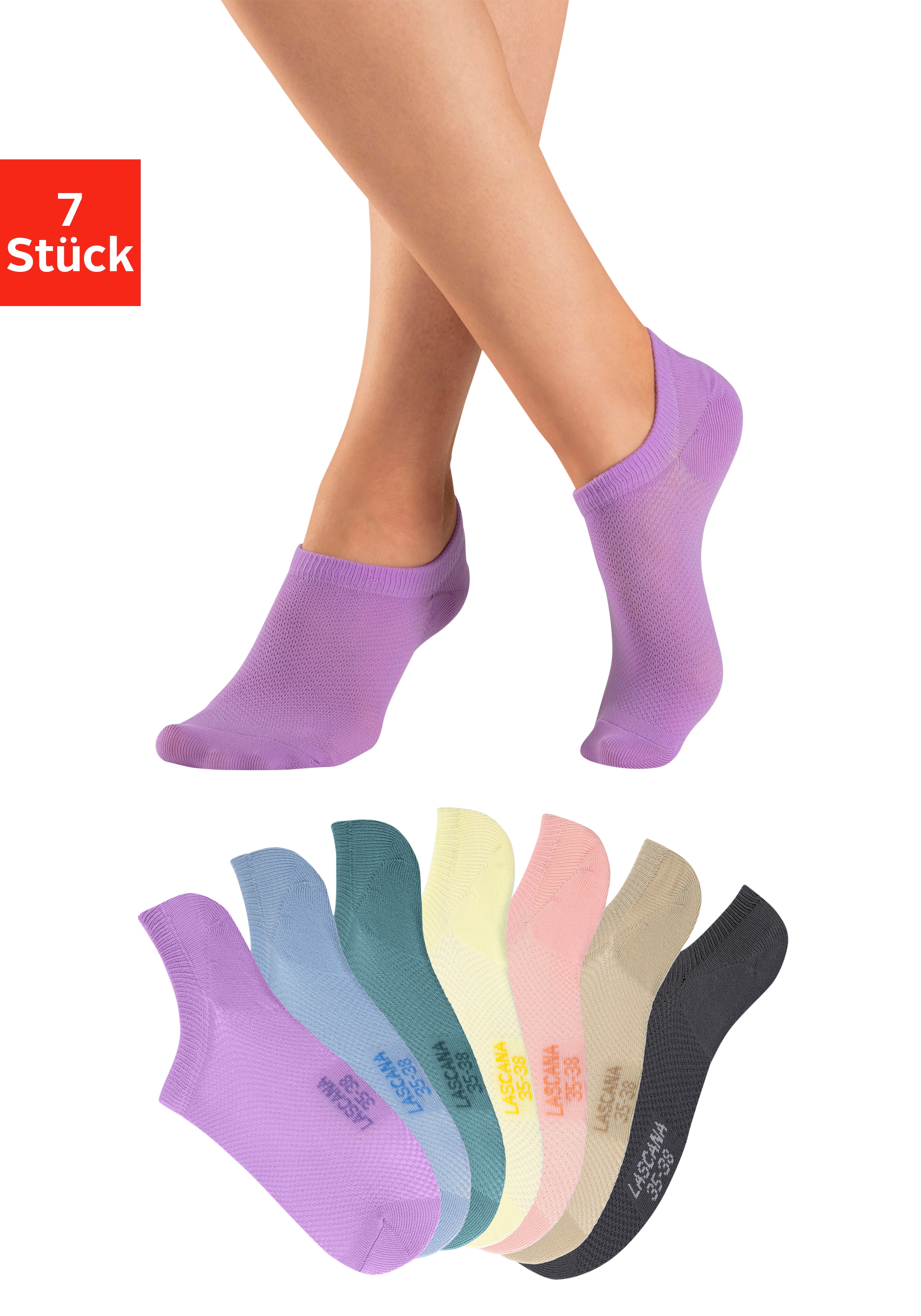 LASCANA ACTIVE Sneakersocken Packung, 7 Stk. tlg. mit Pikeestruktur