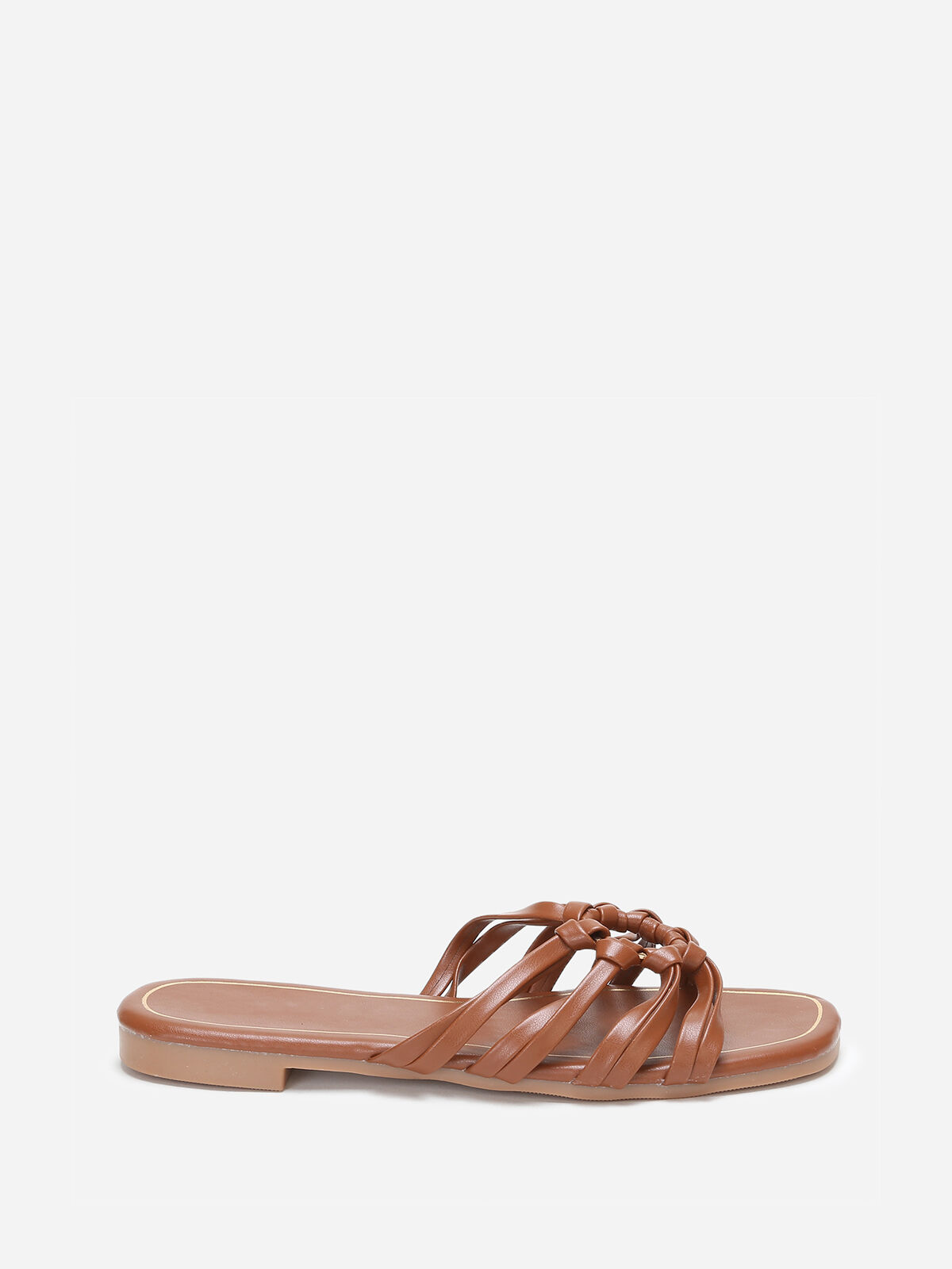 Mules à anneau dorée et fines brides- Camel
