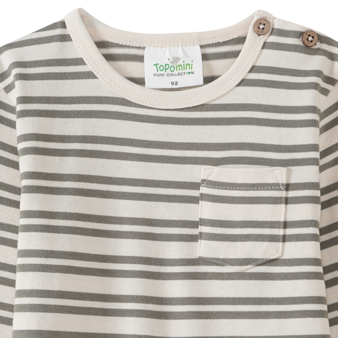 Topomini Pure Collection Baby Langarmshirt mit Streifen oliv / cremeweiss
