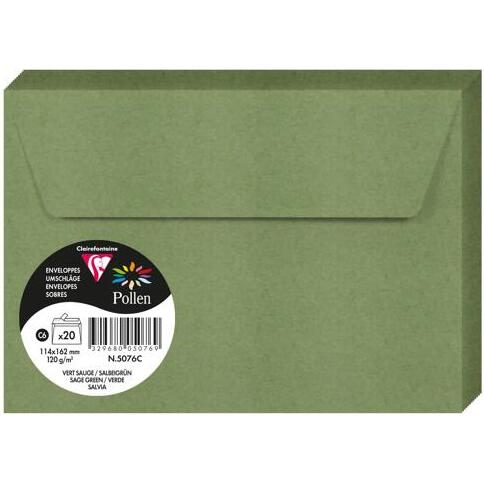 Paquet de 20 enveloppes Pollen C6 114x162 120g/m2 - Vert sauge