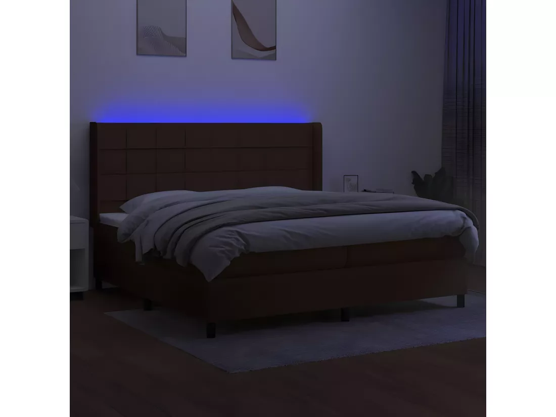 Sommier tapissier matelas et LED Marron foncé 200x200 cm Tissu
