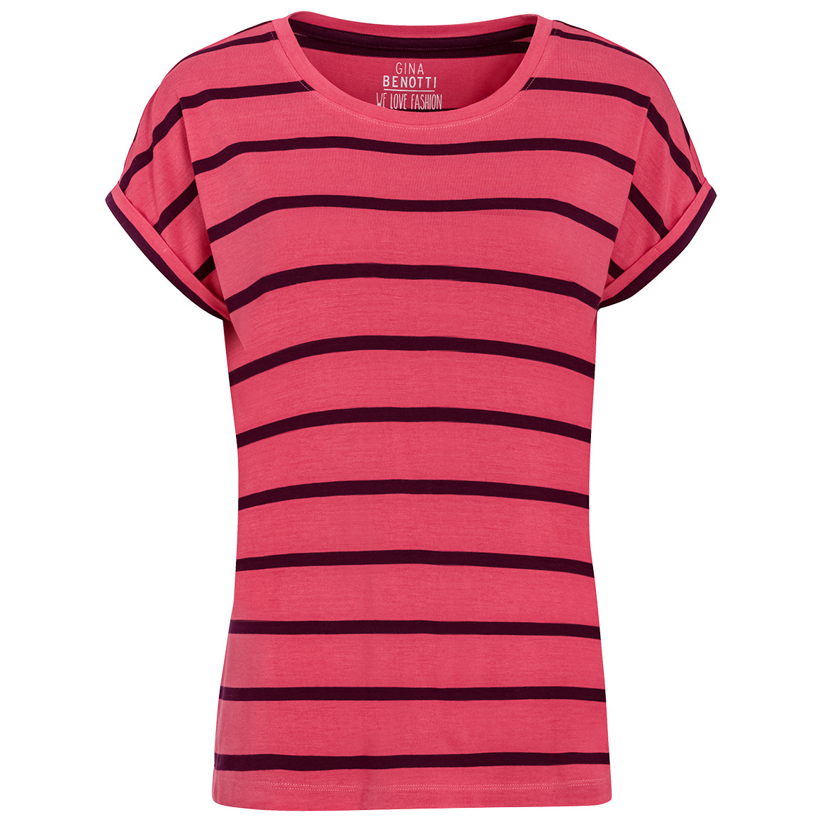 Gina Benotti Damen T-Shirt mit Streifen pink / dunkellila