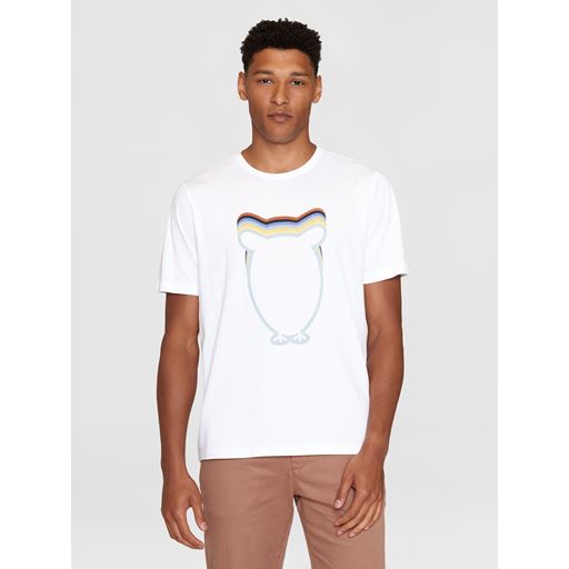 Knowledge Cotton Apparel Big Owl Print T-shirt, Bright White, XXL