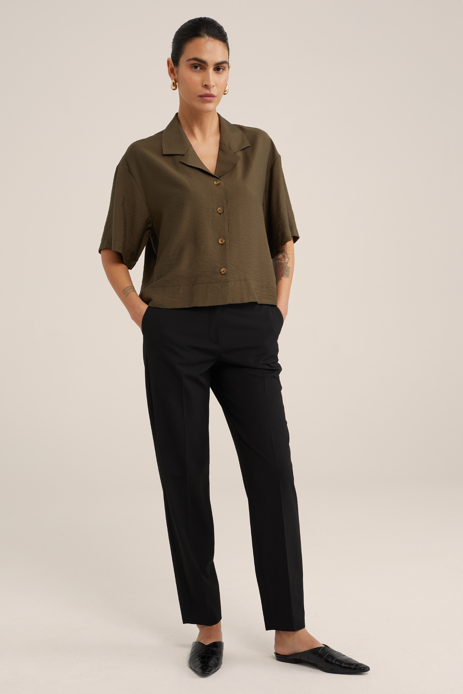 blouse met zijdelook WE Studio Legergroen