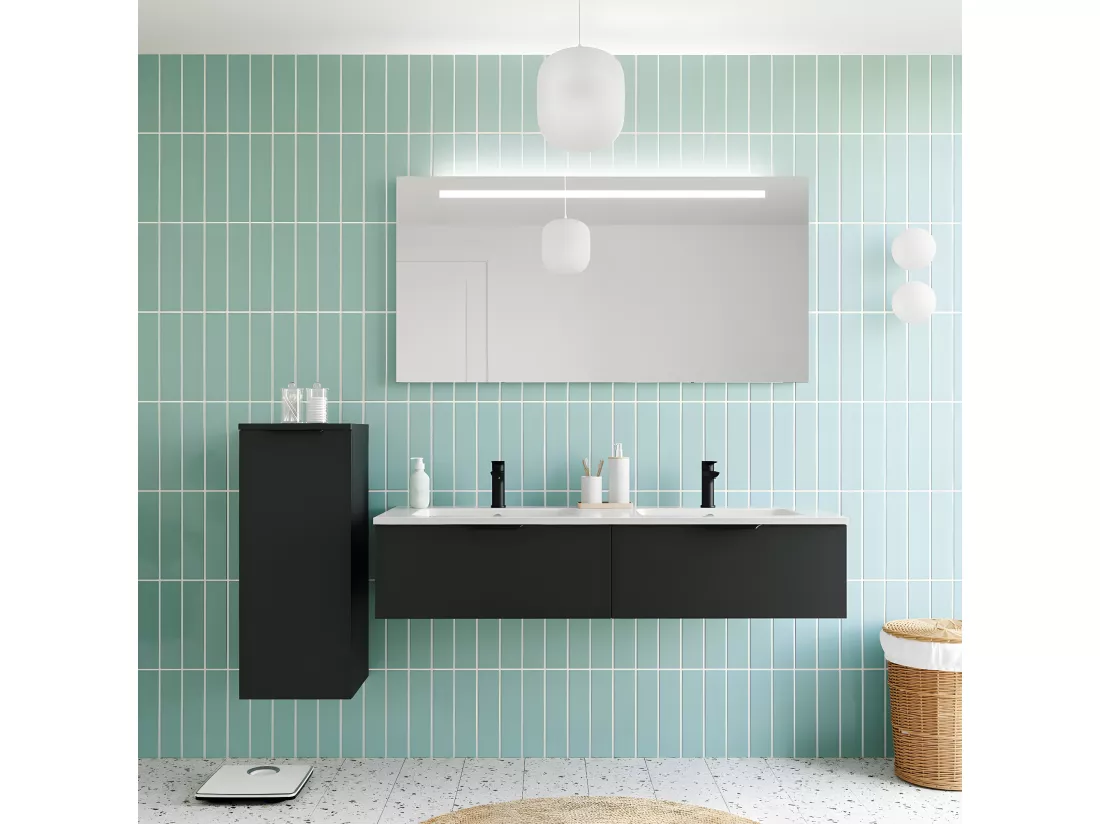 Meuble de salle de bain suspendu double vasque intégrée 140cm 2 tiroirs Noir - Soho