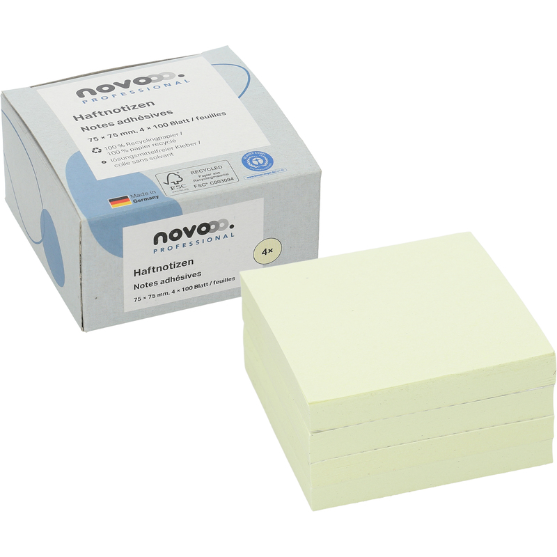 novooo Haftnotizen Professional, Recycling, 75 x 75 mm, 4 x 100 Blatt