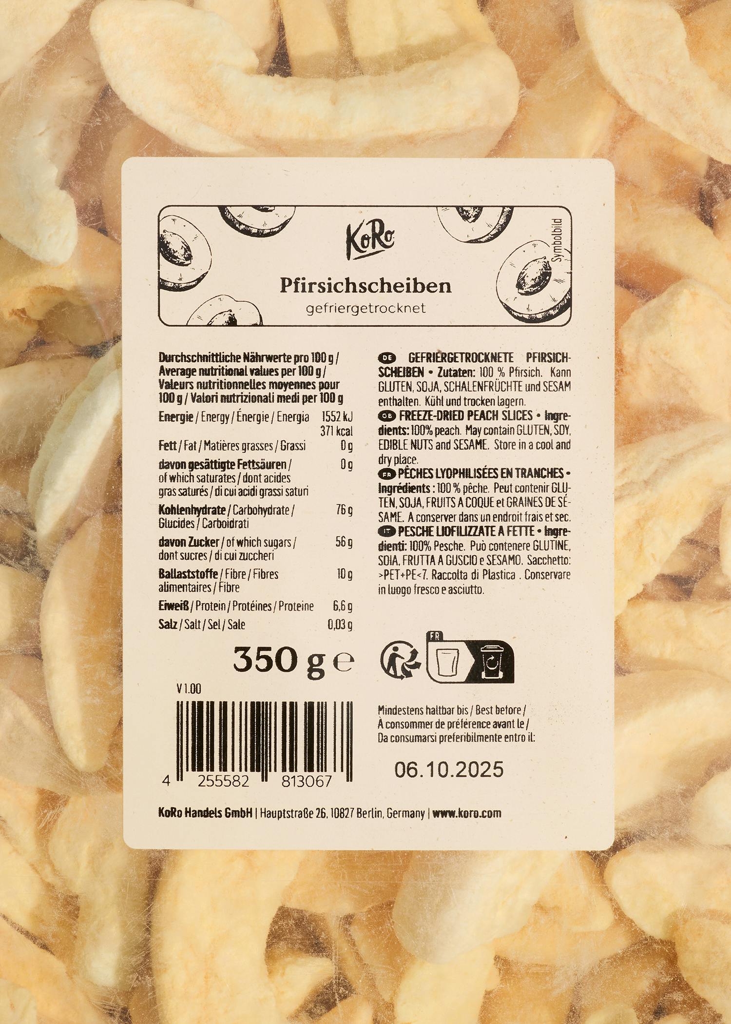 Gefriergetrocknete Pfirsichscheiben 350 g