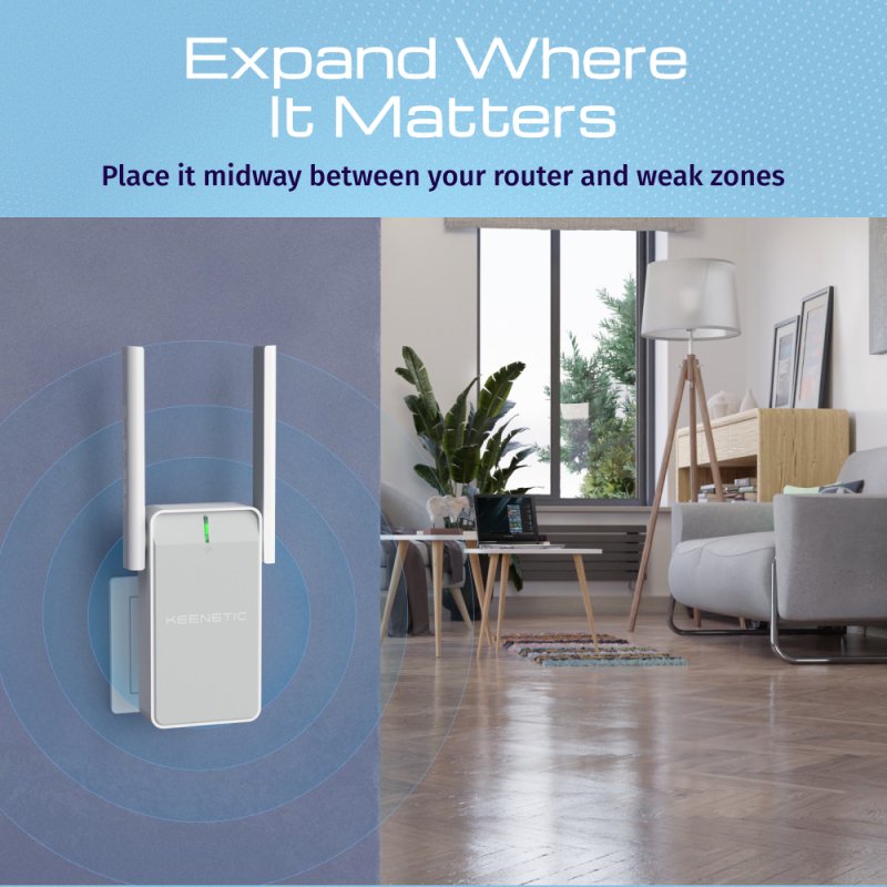 Keenetic Buddy 4 (KN-3211) Amplificateur de portée de Wi-Fi N300 compatible avec un réseau maillé équipé du port Fast Ethernet