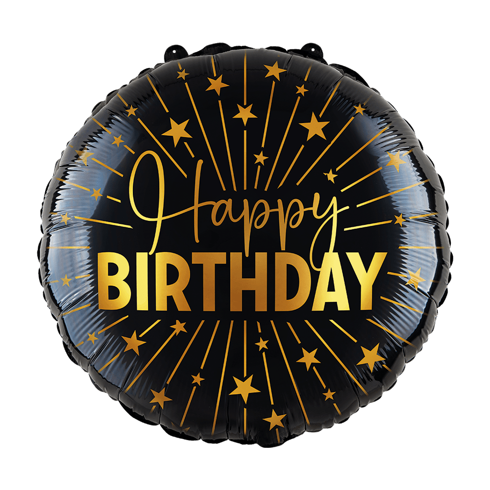 Happy Birthday Helium Ballon Zwart Goud Folie Leeg 45cm