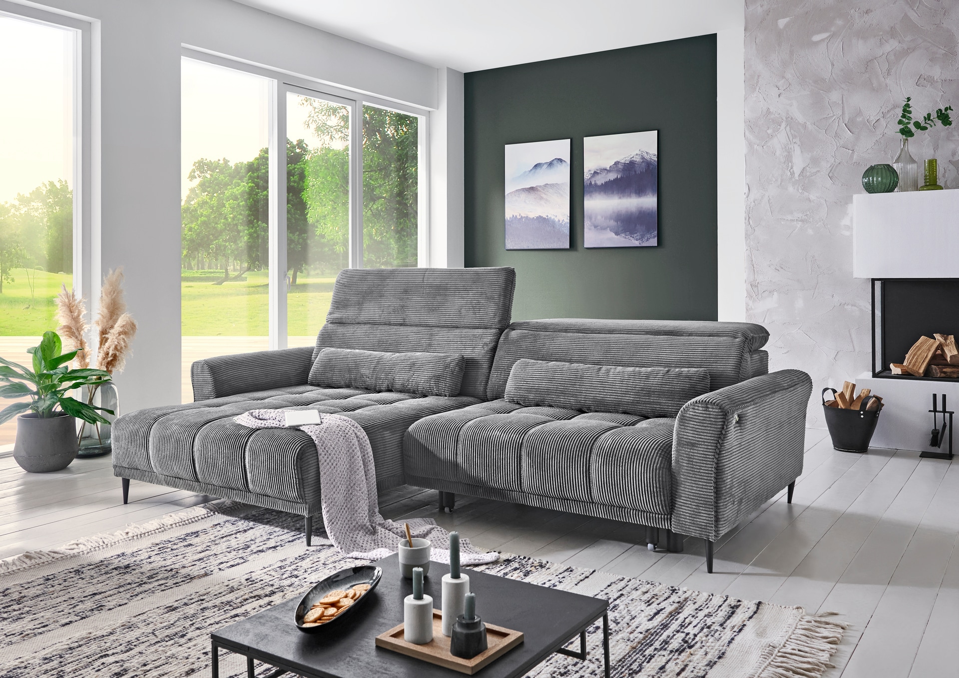 Ecksofa RAY 179 x 277 Cord dunkelgrau