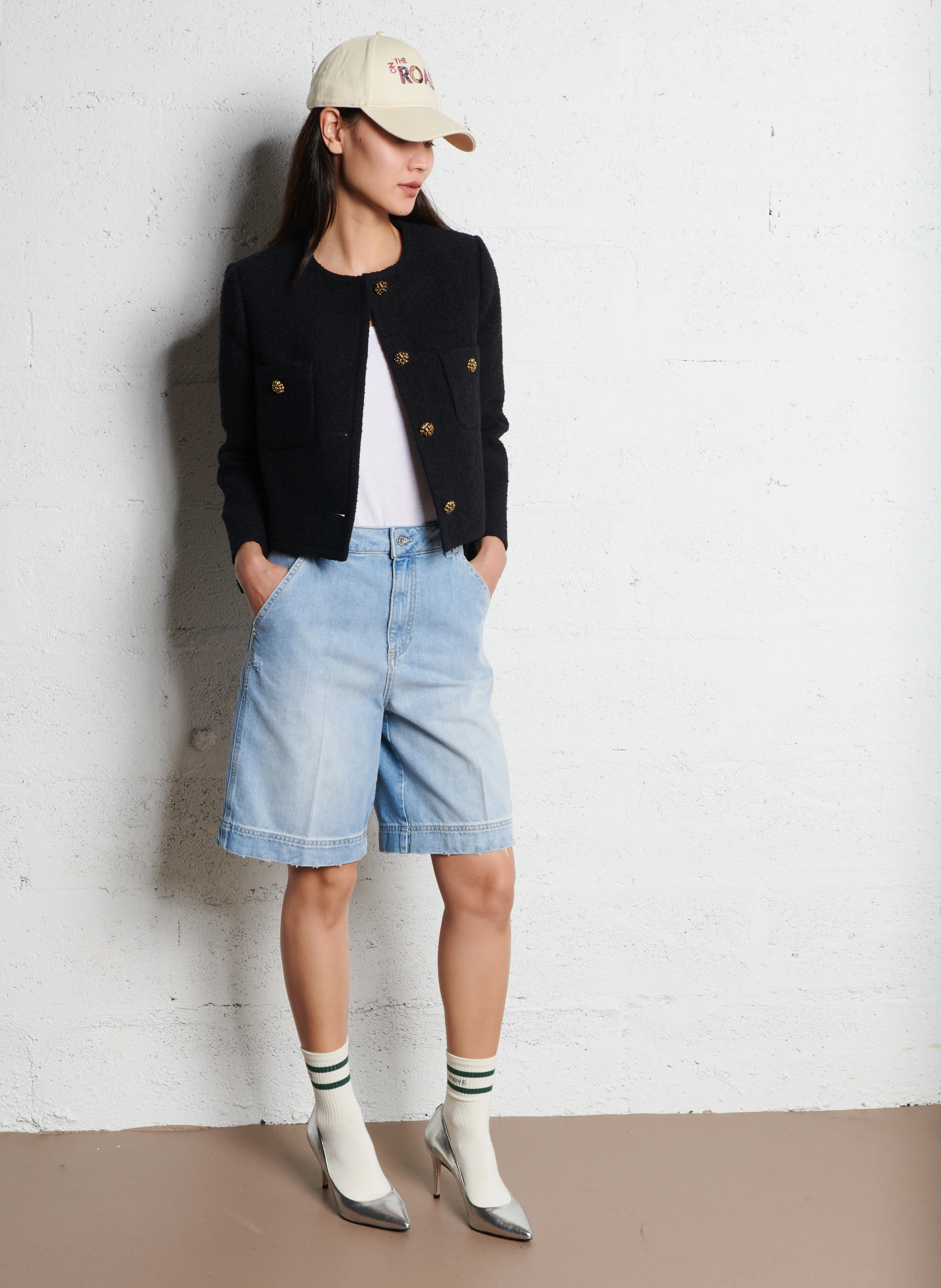 MEREDITH - Veste courte en coton mélangé| Noir