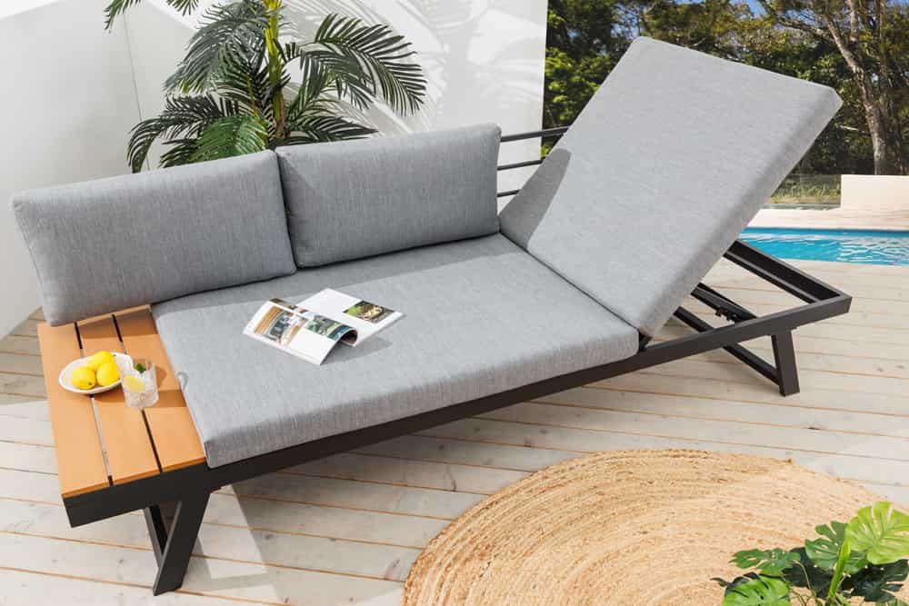 Verstellbare Gartenlounge MODULAR MIAMI 230cm grau natur anthrazit Gartensofa oder Gartenliege