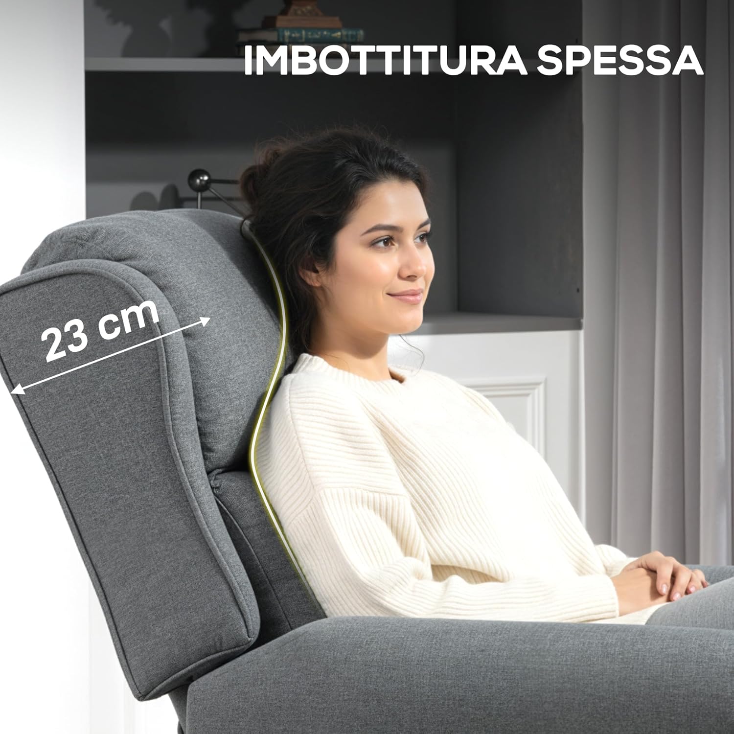 HOMCOM 132° max Reclining Armchair mit Fußstütze und Taschenfedern, Polstersessel in Leinenoptik, Stahl und Holz, 74x84x102 cm, Grau