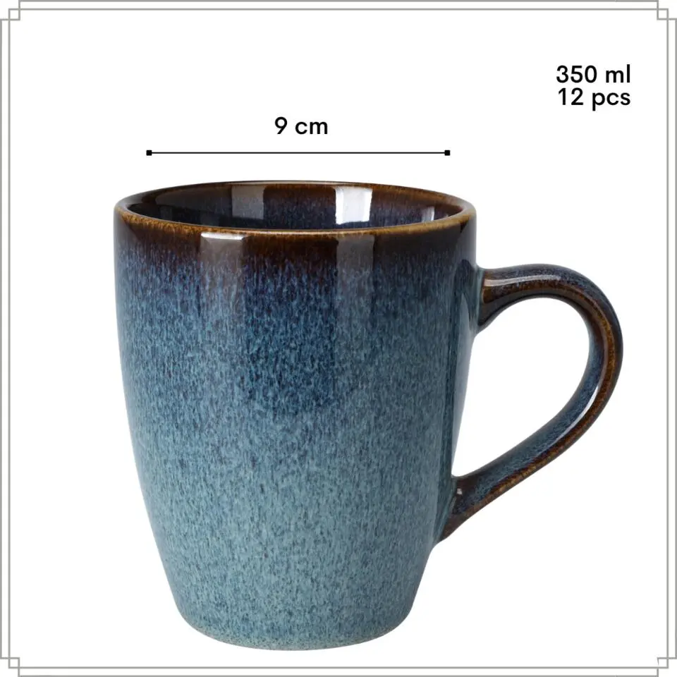 OTIX Koffiekopjes met Oor Set van 12 Koffietassen Theemok 350ml EBONY