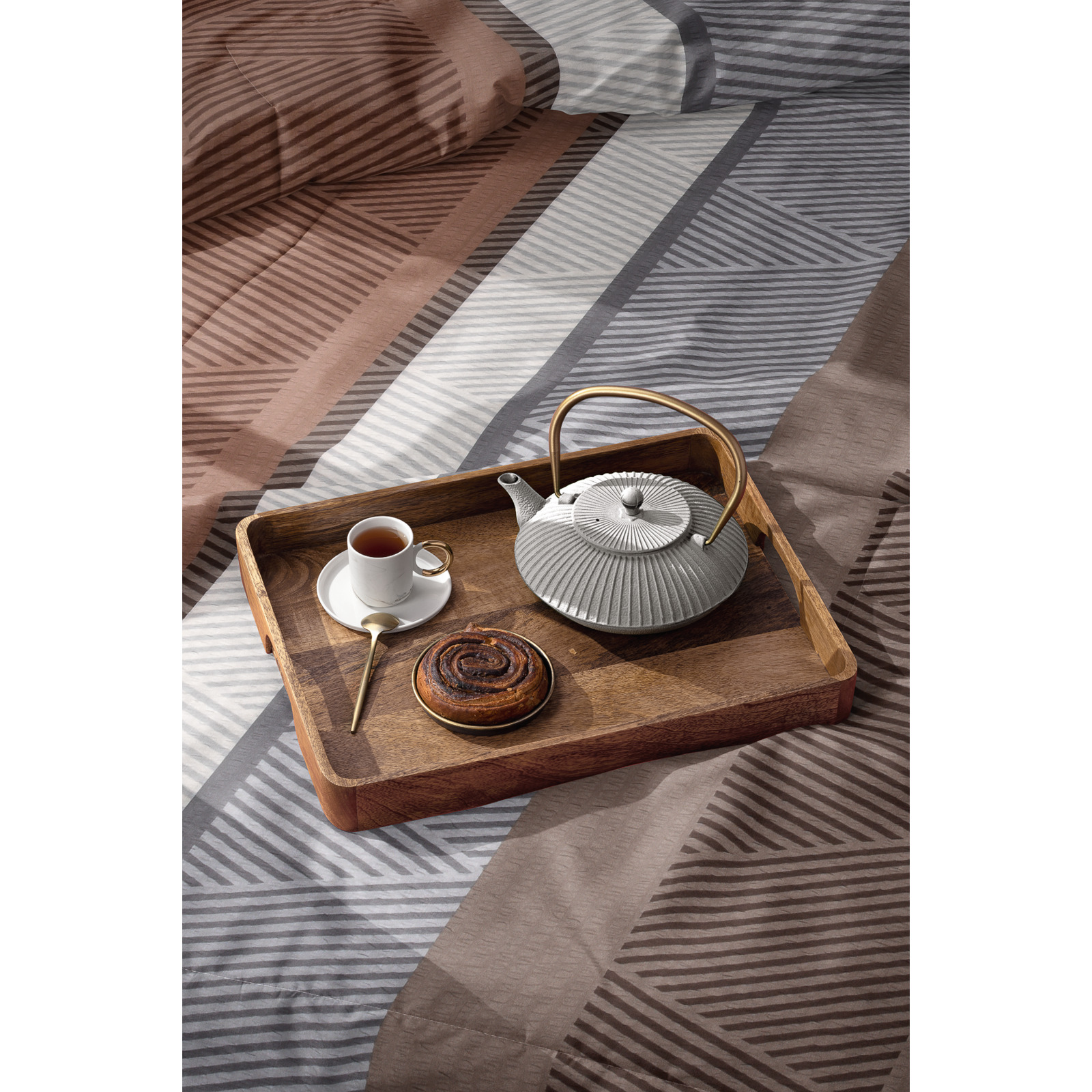Bettwäsche Seersucker Geometrie braun beige 50x70 Kissenbezug