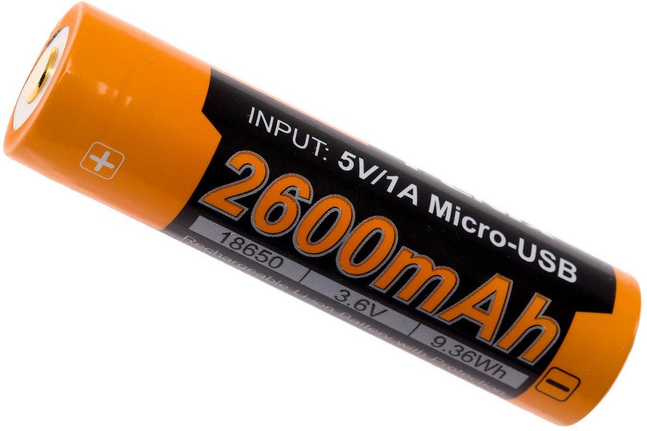 Fenix ARB-L18-2600U 18650 accu met micro-USB-poort, 2600 mAh