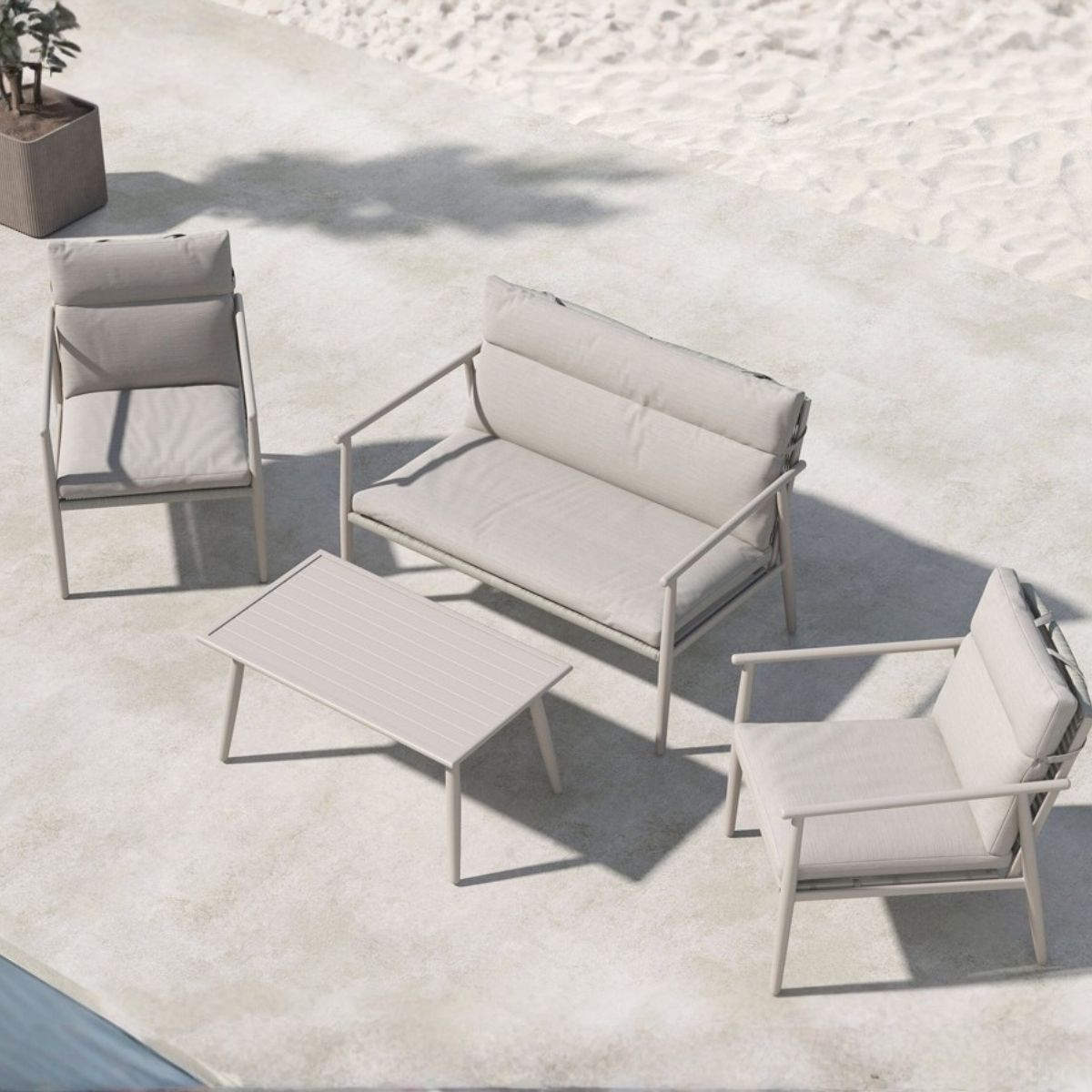 FjÃ´rd - Tuinset Beige Stof|Staal - 80x120x80cm - Mazzaro