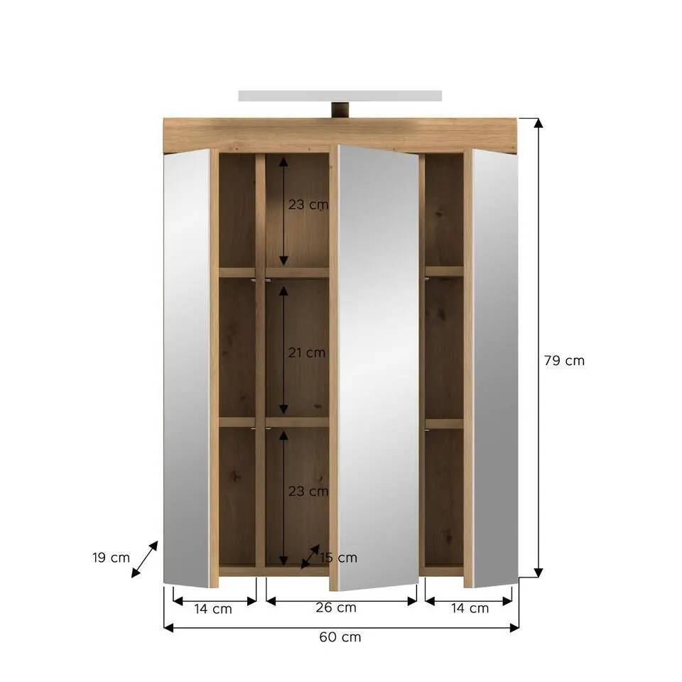 Hioshop Scout spiegelkast 2 deuren- 3 spiegeldeuren- 3 planken salvie decor-