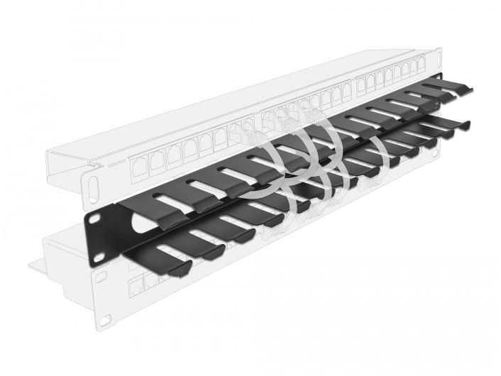 Delock Kabelführungspanel 1HE mit 2 Öffnungen , Schwarz Delock 19″ Kabelmanagement Rangierpanel mit 2 Öffnungen 1 HE Schwarz