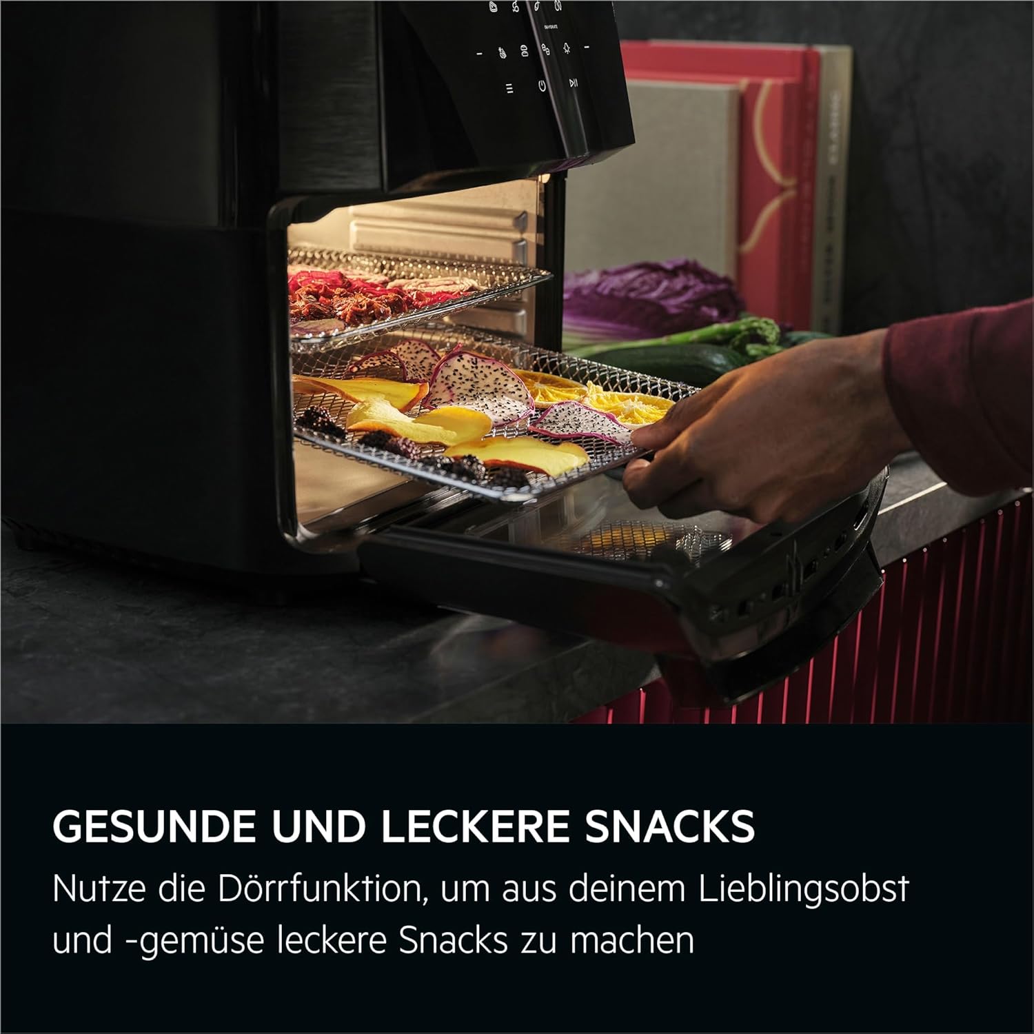AEG Heißluftfritteuse XXL AAF12B 8000 - Multi-Combo, 12L Fassungsvermögen, 5 Kochmodi, LED-Display, spülmaschinenfest, 1800W, Schwarz, inkl. Spieß- und Dörrfunktion